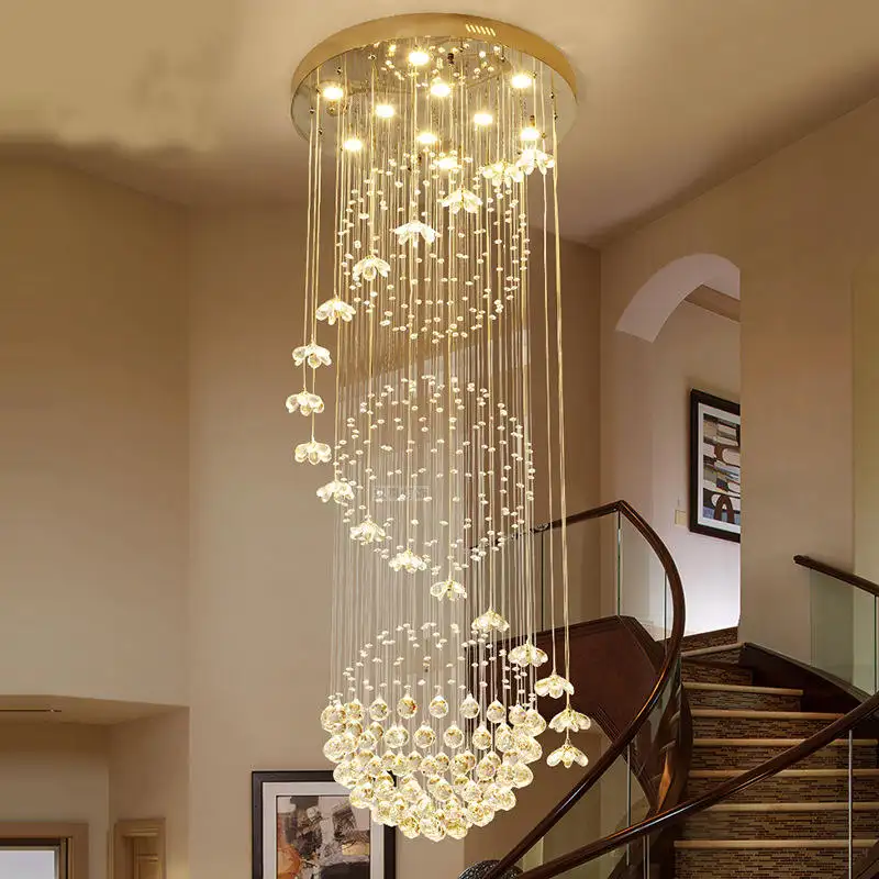 Big Nordic Modern High Ceiling Hotel Pendant Light Lobby Hanging Large Stair Cristal Led Luxury Crystal Chandelier