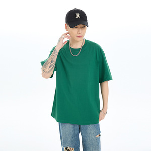 Camiseta de Algodón Puro para Hombre, Marca R, Corte Holgado, Hombros Caídos, Cuello Redondo, Transpirable, Manga Corta, Verde, Gran Stock, 230g - Product Image 1