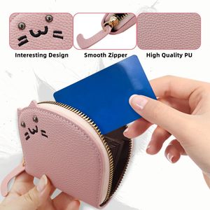 Porte-cartes <span class=keywords><strong>de</strong></span> crédit minimaliste en métal avec poche avant, motif chat <span class=keywords><strong>de</strong></span> dessin animé mignon, organiseur <span class=keywords><strong>de</strong></span> sac à main - Product Image 3