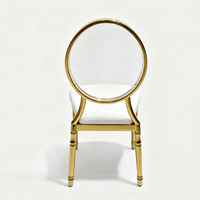 Chaise de banquet en acier inoxydable doré, élégante, avec dossier rond en acrylique, pour salle à manger et événements, vente en gros