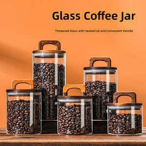 Barattoli e Bottiglie in Vetro Borosilicato Trasparente con Coperchi in Legno, Design Ermetico, Contenitori Portatili per Cucina Americana - Product Image 2