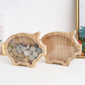 Hucha transparente con temática animal, hucha ideal para Instagram, regalo de cumpleaños, adorno para niños y niñas, hucha de madera. - Product Image 1