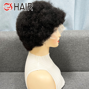 Perruques courtes en dentelle frontale brésilienne GS Hair, perruque <span class=keywords><strong>afro</strong></span> bouclée crépue, couleur naturelle, Remy 1b #   Perruques en cheveux humains pour femmes noires - Product Image 2