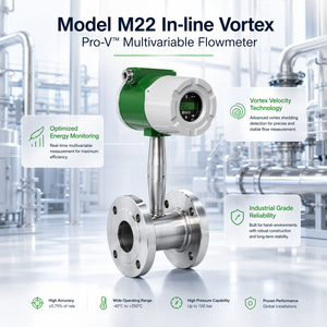 เครื่องวัดอัตราการไหลแบบวอร์เท็ก VorTek Pro-V M22 รุ่น In-line Multivariable Vortex Mass Flow Meter 316L สำหรับของเหลว ก๊าซ และไอน้ำ ความแม่นยำสูง - Product Image 1