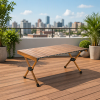Table pliante pratique en bois grainé, cadre en alliage d'aluminium, montage facile, mobilier portable pour le camping, le jardin, la pelouse, la plage