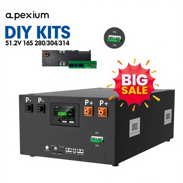 Apexium DIY Battery Case Kit 48v 280AH 304AH 314AH 560Ah Lifepo4 Battery Kits 16s 48v Metal JK BMS DIY Battery Box With Breakers