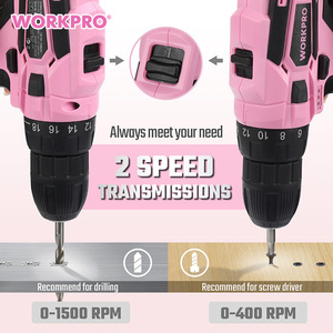 <strong>WORKPRO</strong> 61 Pieces Hand <strong>Tool</strong> for DIY Home Maintenance 12V Pink Cordless Power Drill Home <strong>Tool</strong> Kit - Product Image 3