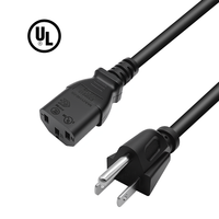 Kabel Daya Hitam HENG-WELL UL SVT 18AWG 5FT 3 Pin NEMA 5-15P ke C13 untuk TV, Monitor Komputer, Printer, PlayStation