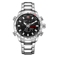 Jam Tangan Pria Mewah Merk Naviforce 9093 Terbaru, Dual Time, Layar LCD Analog, Baja Anti Karat, Tahan Air, Quartz Digital