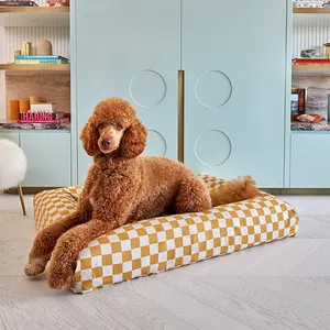 Letto ortopedico per cani da compagnia con motivo a griglia in tessuto di lino 100% nuovo Designer all'ingrosso con Memory Foam