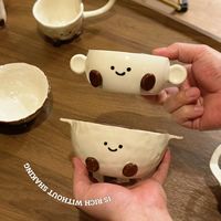 Plaque en céramique haute température Mignon Petits pieds Sous glaçure Design peint à la main Double oreille bol pour ensembles de thé au café instantané