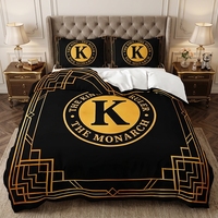 Parure de lit moderne à imprimé lignes géométriques dorées, housse de couette noire de luxe en microfibre pour chambre d'homme
