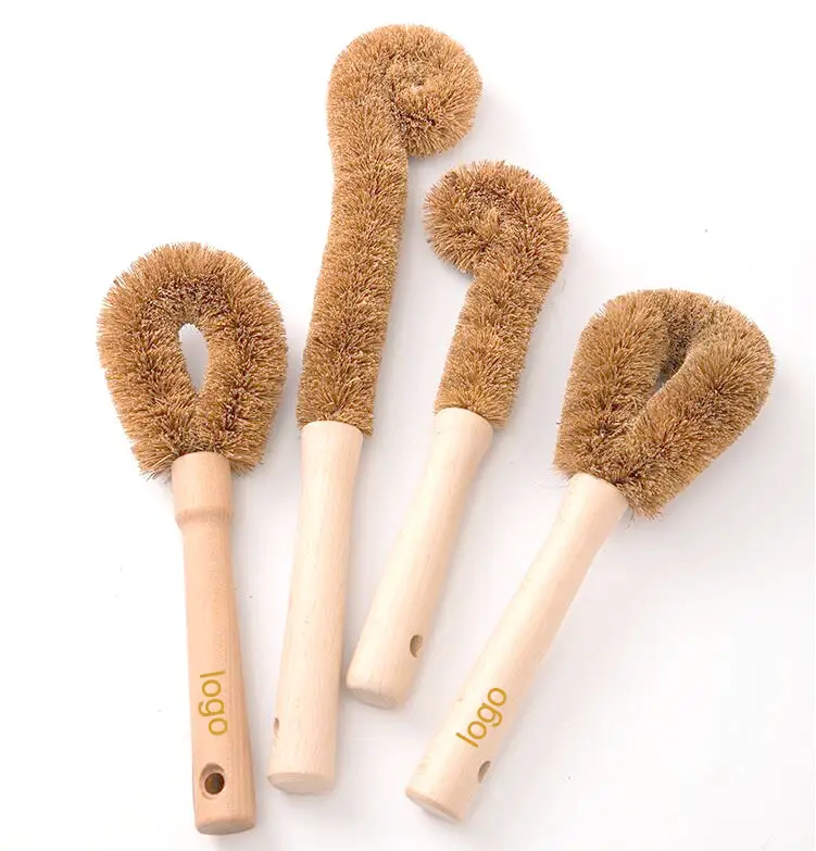 Natural Coconut Palm Pot Brush A Wooden Handle Hang Rope Kitchen Pans Dishes Cleaning Brushes Dish Brush