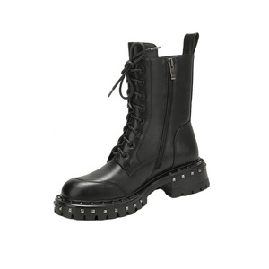 Bottines rétro pour femmes Moncheer, style western formel, avec talon carré, lacets, hauteur accrue et fermeture éclair latérale - Product Image 3