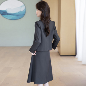 Women's Slim-fit Suit <b>Set</b> Midi Skirt Three Quarter Sleeve Satin <b>Office</b> Lady Autumn Anti-Wrinkle Professional Workwear - Product Image 4