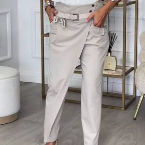 <span class=keywords><strong>Pantalon</strong></span> plissé asymétrique taille haute pour femme avec ceinture, coupe ajustée, style décontracté et tendance - Product Image 1