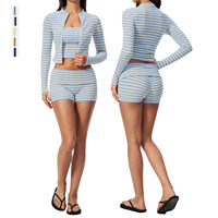 Ensemble de survêtement 3 pièces pour femme : veste de course zippée intégrale douce, débardeur de sport sans bretelles et short de fitness à taille élastique pliable