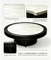 Table basse ronde en panneau de qualité E1, base cylindrique complète, OEM ODM personnalisé pour la vente en gros, mobilier résidentiel et contractuel