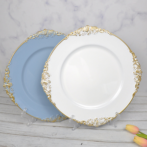 PP light blue white round plate plastic plates for weddings party