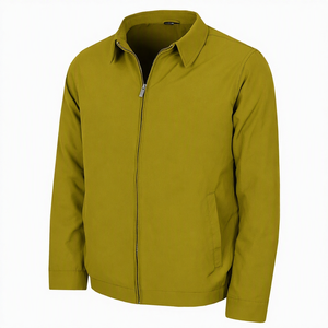 Veste chemise zippée vert olive pour homme, col rabattu, coupe décontractée, coupe-vent, vêtement d'extérieur pour l'automne, coupe régulière, matière polyester - Product Image 1