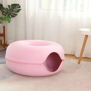 Maison pour chat en feutre moderne et écologique, grande, en forme de donut, anti-griffures, lavable, avec tunnel de jeu détachable, fournitures pour animaux de compagnie, lit pour chat - Product Image 5