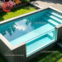 Grande piscine hors sol en fibre de verre de 20 pieds ou 40 pieds avec conteneur d'expédition, en WPC, en bois, en verre acrylique, avec terrasse, pour jardin et extérieur