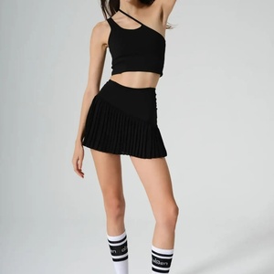 Custom Summer Anti-UV Striped Skirt <b>Set</b> Lightweight Breathable Asymmetric Cut Bra Pleated Sports Skirt Tennis Skirt - Product Image 3