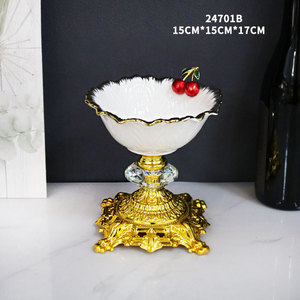 Luxe Rode Kersen Ronde Keramische Fruitslakom Met Metalen Voet Voor Huisdecoratie Of Servies - Product Image 3