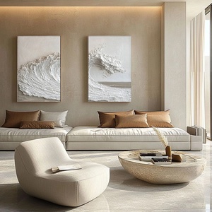 Ensemble de 2 tableaux abstraits minimalistes blancs Wabi Sabi, peinture moderne pour la décoration de la maison, peinture murale pour la maison et la galerie - Product Image 1