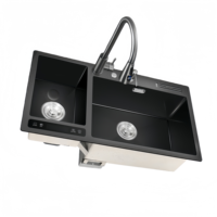 Évier de cuisine avec broyeur à déchets, vente chaude, commande tactile intelligente, multifonctionnel, acier inoxydable noir, évier de cuisine domestique