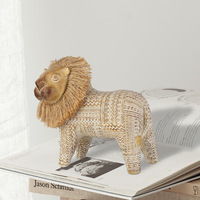 Décoration de bureau et d'intérieur : Adorables figurines de lion en fausse toile de lin de style européen pour la maison et le bureau