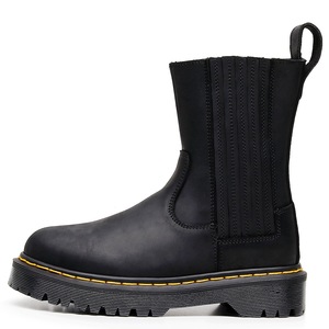 Bottes en cuir véritable noir, bout rond, talon plat, fermeture élastique, semelle extérieure en caoutchouc antidérapante, toutes saisons, vente en gros - Product Image 2