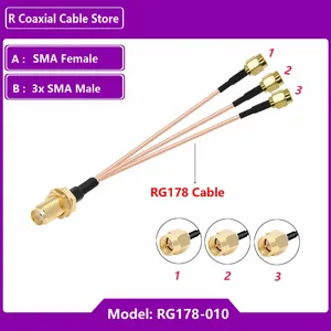 1 unidad SMA hembra mamparo a 3 SMA macho enchufe 1 a 3 adaptador divisor RF <span class=keywords><strong>Coaxial</strong></span> RG178 Pigtail Jumper <span class=keywords><strong>WIFI</strong></span> antena <span class=keywords><strong>Cable</strong></span> de extensión - Product Image 3