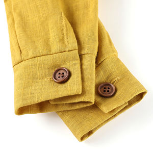 Großhandel Baby Mädchen 100% Leinen Baumwolle Kleid Kleinkind kleines Mädchen Pfanne Kragen Holz Knöpfe Frühling Herbst Vintage Mode weiches Kleid - Product Image 6