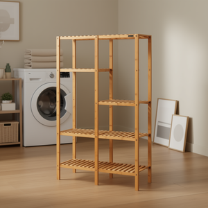 Scaffale portaoggetti in bambù a cinque ripiani, minimalista, da cucina. - Product Image 2