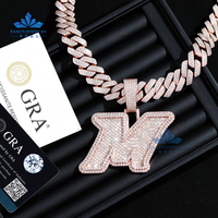 Bijoux Hip Hop Hommes Glacé Personnalisé M Lettre Pendentif 925 Sterling Silver Baguette VVS Moissanite Diamant Nom Initial Pendentif