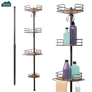 Modern Hotel 4 Layer Four Tier Stainless Steel Wall <b>Corner</b> Tension Pole Hanging Standing Bathroom <b>Shower</b> Caddy - Product Image 2