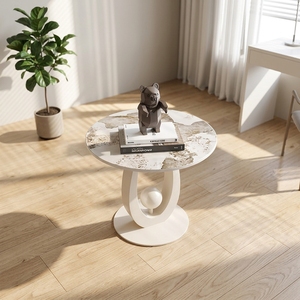 Tavolino da Salotto Moderno Minimalista di Lusso Leggero, Struttura in Legno Massello, Piano in Pietra Venata, Mobile Angolare per Arredamento Casa - Product Image 1