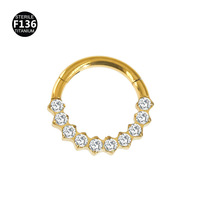 Vente chaude Bijoux de piercing en titane F136 avec gemme CZ, anneaux segmentés articulés pour nez et oreilles, et clickers de piercing G23 pour oreille, nez et septum