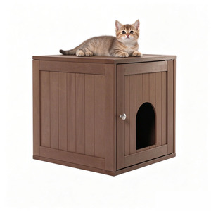 Mobilier pour animaux de compagnie : Cabane pour chat en bois fermée, enclos pour litière et toilettes pour chat, pour salon - Product Image 1