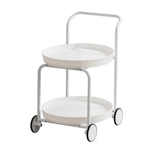 Chariot de rangement mobile à double couche, rond, avec roulettes, pour l'organisation de la chambre et du salon - Product Image 2