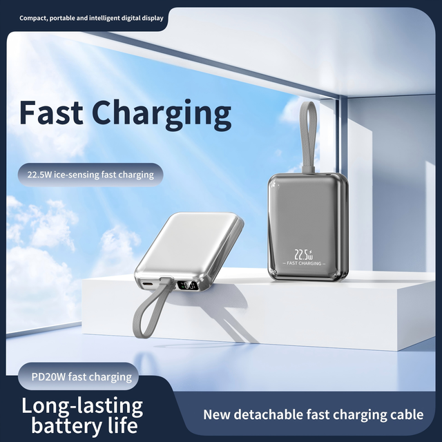 High Quality Pocket Size Slim Built in Cable Mini Power Bank 10000mah 20000mah Portable Charger Bank Power Banks