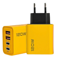 Cargador de Pared de Carga Rápida de 120W, 2PD 2USB 5V2A, Enchufe EU US UK, Adaptador QC 3.0 Tipo C, Cargador USB-C para Celular, Material GAN, OTP
