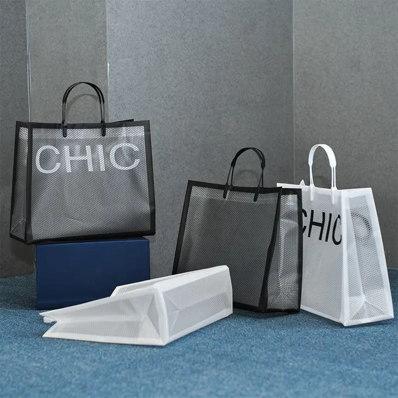 Borsa trasparente in rete bianca e nera per abbigliamento da uomo e da donna borsa in PVC semplice confezione per lo shopping