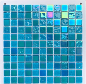 Para <span class=keywords><strong>Kasaro</strong></span>, azulejo de mosaico de vidrio cuadrado iridiscente azul, mosaicos de pared de 30*30cm para Villa, piscina y baño, característica de parquet - Product Image 4