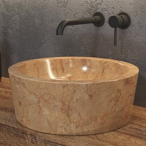 Litos-TR40 Kamalu Design moderno lavello da bagno 40cm diametro marmo rosso pietra ovale travertino per sala da pranzo materiale in pietra naturale - Product Image 1