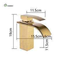 Robinet de lavabo de salle de bain à bec cascade en laiton doré, robinet de lavabo à poignée unique, robinet de lavabo à mélangeur