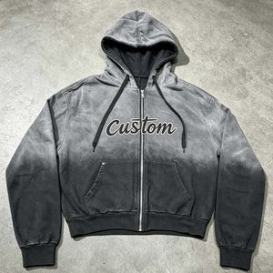 เสื้อฮู้ดดี้ผู้ชายทรงโอเวอร์ไซส์ ผ้าฝ้ายเฟรนช์เทอร์รี่ 100% ซิปแบบสั่งทำพิเศษ สไตล์วินเทจ หนานุ่ม พิมพ์ลาย ซันเฟด แอซิดวอช - Product Image 3