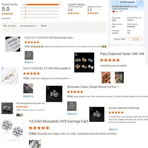 ต่างหูเพชรเม็ดกลมเคลือบทอง VVS moissanite ต่างหูเพชรแบบผ่าน925ต่างหูเงินต่างหูผู้หญิง - Product Image 6
