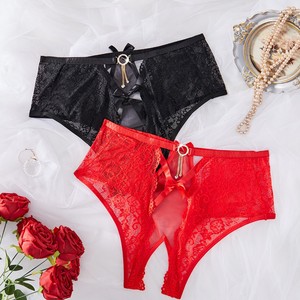 Nuevo Modelo de Lencería Sexy para Mujer, Bragas de Encaje con Abertura en la Entrepierna, con Lazos, Transparentes, con Diseño Hueco, Color Negro - Product Image 5